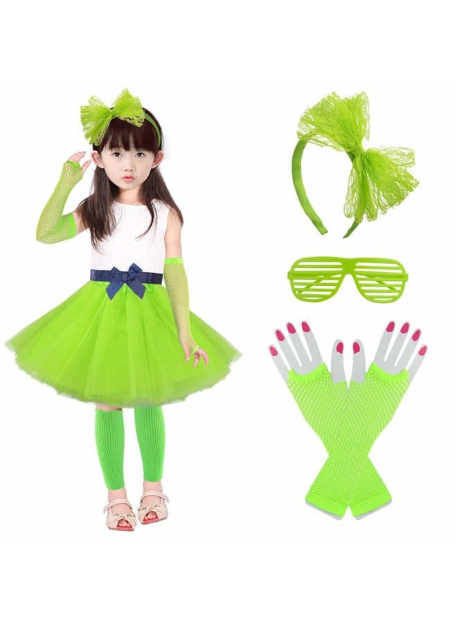 Miayon Kids 6 in 1 Costume Accessories 1970s 1980s Fancy Outfits and Dress for Cosplay Party Theme Party for Girl, Green, One size - Image 5