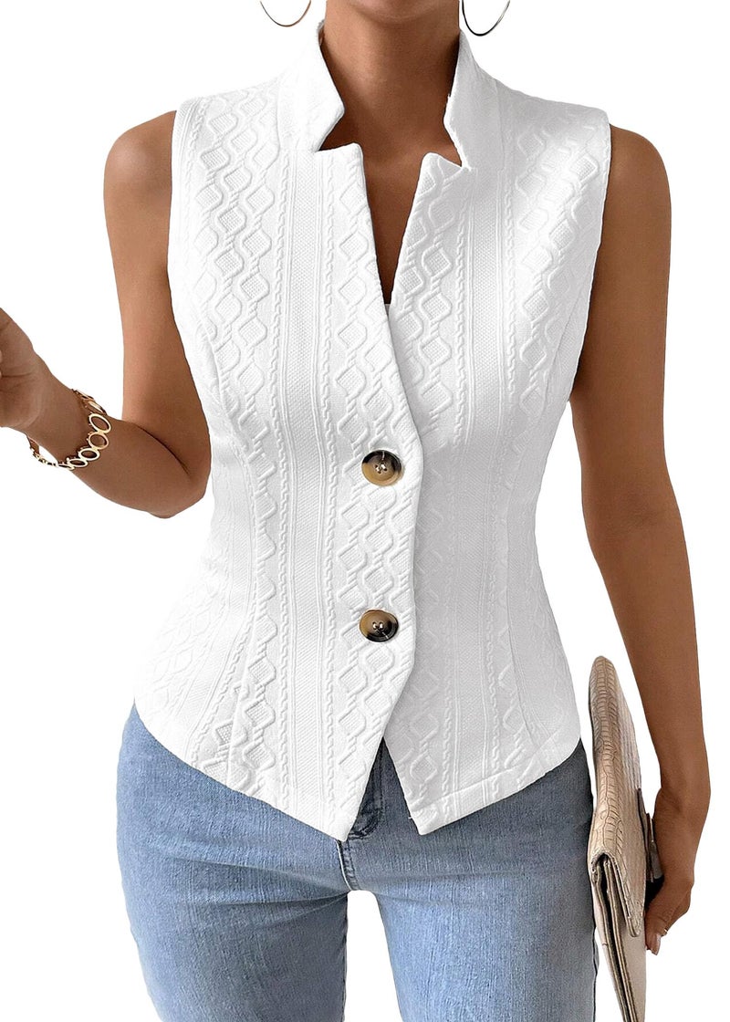 Mina Self Sleeveless Blazer Vest For Women 2026 Summer White Lightweight Womens Suits Vests Fashion Tops Fitted Petite Cute Short Summer Top Casual Trendy Dressy Classy Women's Blazers & Suit Jackets - Image 1