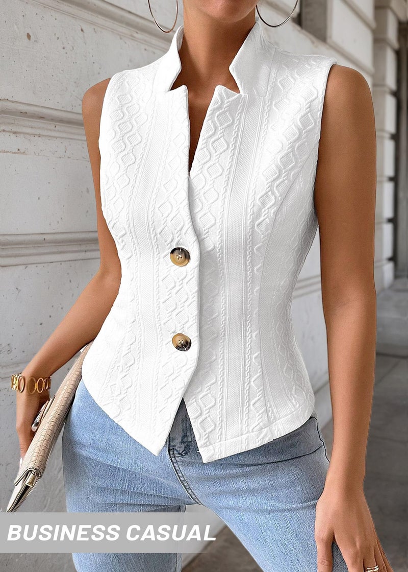 Mina Self Sleeveless Blazer Vest For Women 2026 Summer White Lightweight Womens Suits Vests Fashion Tops Fitted Petite Cute Short Summer Top Casual Trendy Dressy Classy Women's Blazers & Suit Jackets - Image 3