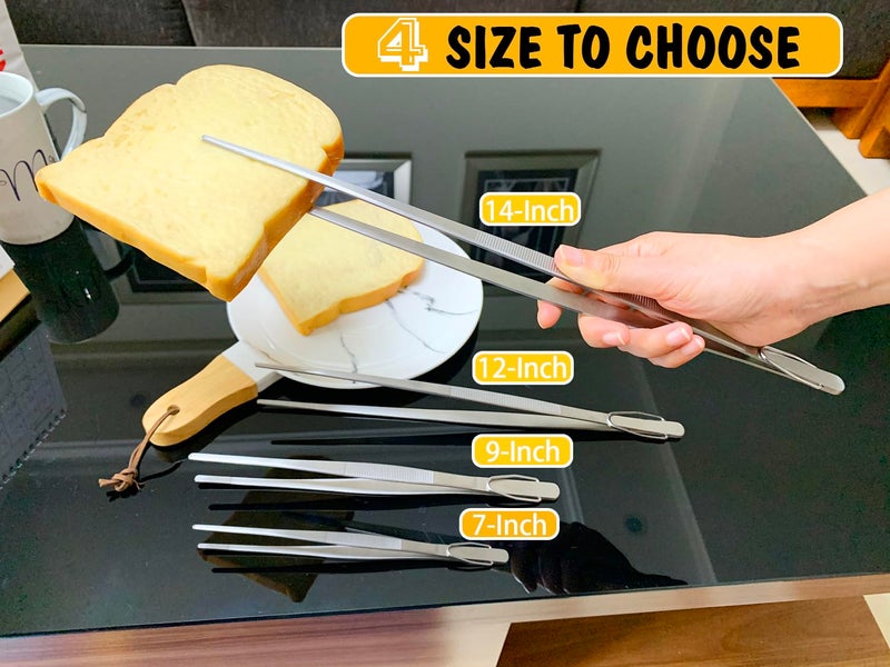 JETKONG Extra Long Kitchen Tweezers Heavy Duty Stainless Steel Cooking Tweezers, Set of 3 (9 12 14 Inch, Silver) - Image 5