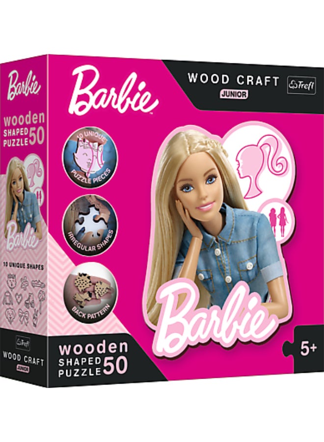 Trefl Puzzles - "50 Wood Craft Junior" - Beautiful Barbie / Mattel, Barbie_FSC Mix 70% - Image 1