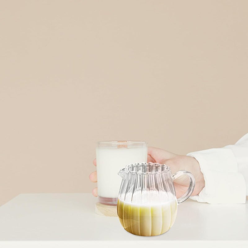 Glass Creamer Pitcher and Small Tea Pitcher Set 2pcs Glass Milk Jug with Handle for Home and Office Use - Image 4