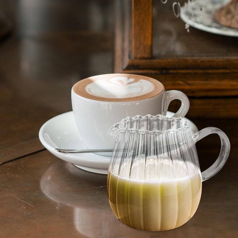 Glass Creamer Pitcher and Small Tea Pitcher Set 2pcs Glass Milk Jug with Handle for Home and Office Use - Image 5