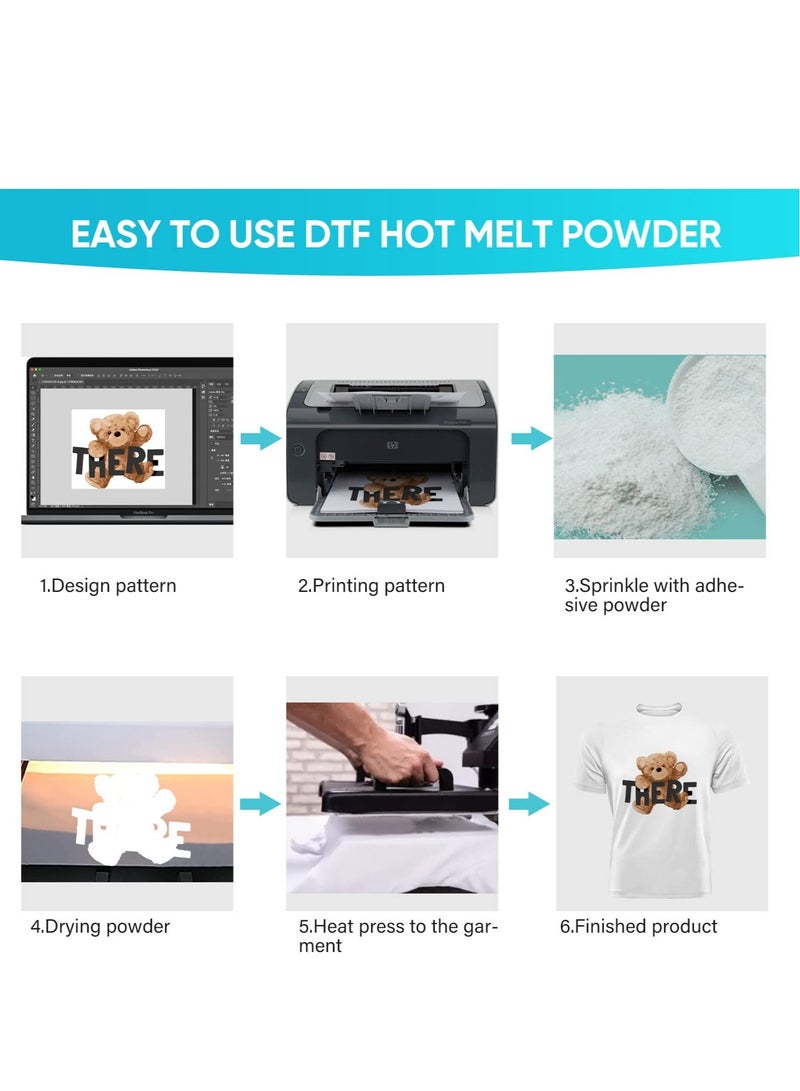 مسحوق لاصق ساخن DTF لنقل الرقمي الأبيض، مسحوق DTF Pretreat لطابعات DTG، طابعة DTF DTG، مسحوق لاصق ساخن DTF لكافة طابعات DTF على كل أنواع الأقمشة بما فيها التي شيرت، الجينز، القطن، والملابس النسيجية. - Image 4