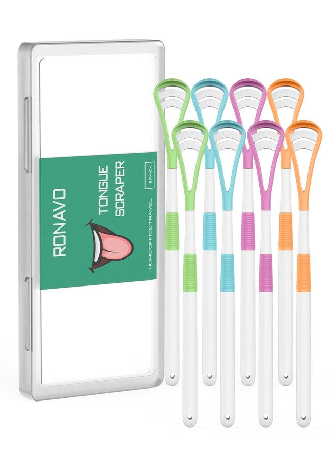RONAVO Tongue Scraper (8pcs, Brushing and Scraping for Oral Care, 100% BPA Free Tongue Cleaner with Travel Carry Case for Family, Adults, Kids, Reduce Bad Breath for Oral Hygiene - Image 1