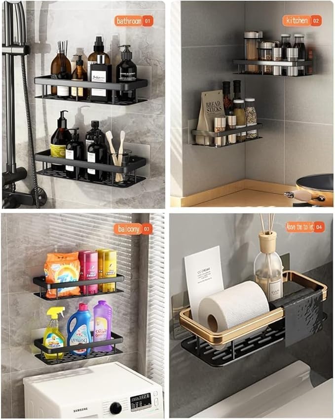 Multipurpose Self-Adhesive Aluminium Bathroom Wall Mounted Storage Organizer Shelf Holder/Rack/Bathroom Accessories Pack of 2 (Golden)  - Image 3