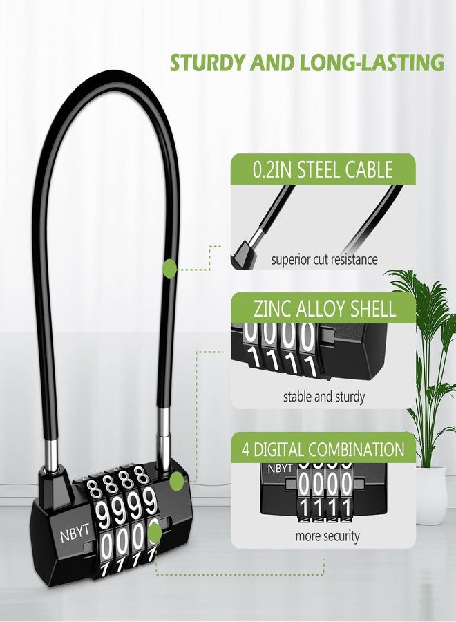 KeeKit 4 Digit Combination Padlock, Resettable Padlock with Steel Cable Rope, Waterproof Lengthened Gym Lock for School, Employee, Gym, Sports Locker, Gate, Case, Toolbox - 2 Pack - Image 2