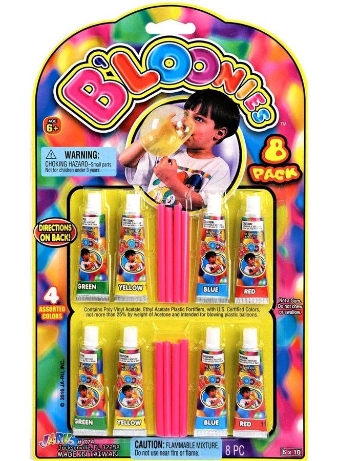 Ja-Ru Bloonies Magic Plastic Bubbles Variety Pack (8 Tubes Per Pack) By Jaru ; Kids Super Elastic Bubble Balloons ; Blow Up Balloons With Straw ; Bubble Tube Party Favors And Gifts Fidget Toy. 7741A  - Image 1
