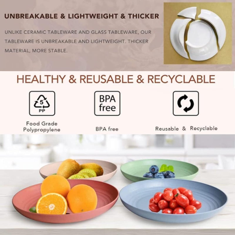 PLENARO Wheat Straw Bamboo Fiber PlatesUnbreakable Dinnerware Dishwasher Microwave Safe for Kids Toddlers Adults Ideal for Salads Pasta Snacks RENDOM Colour 23 CM Pack of 8 - Image 5