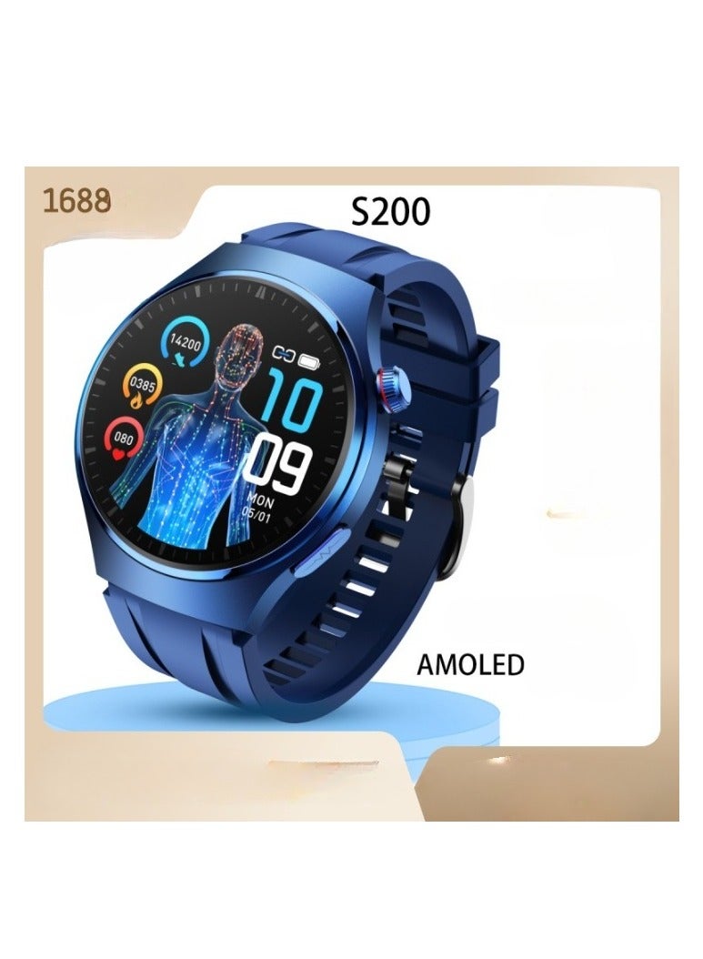 Smart Watch S200 Silver, Amoled High-definition Display Health Tracker Watch, Multifunction Waterproof Smart Wristwatch, Electrocardiogram Non-invasive Blood Sugar Blood Temperature Monitoring