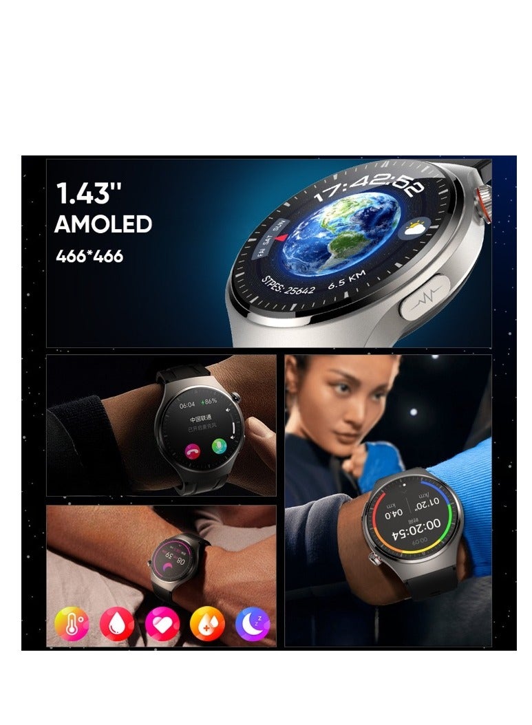 Smart Watch S200 Silver, Amoled High-definition Display Health Tracker Watch, Multifunction Waterproof Smart Wristwatch, Electrocardiogram Non-invasive Blood Sugar Blood Temperature Monitoring