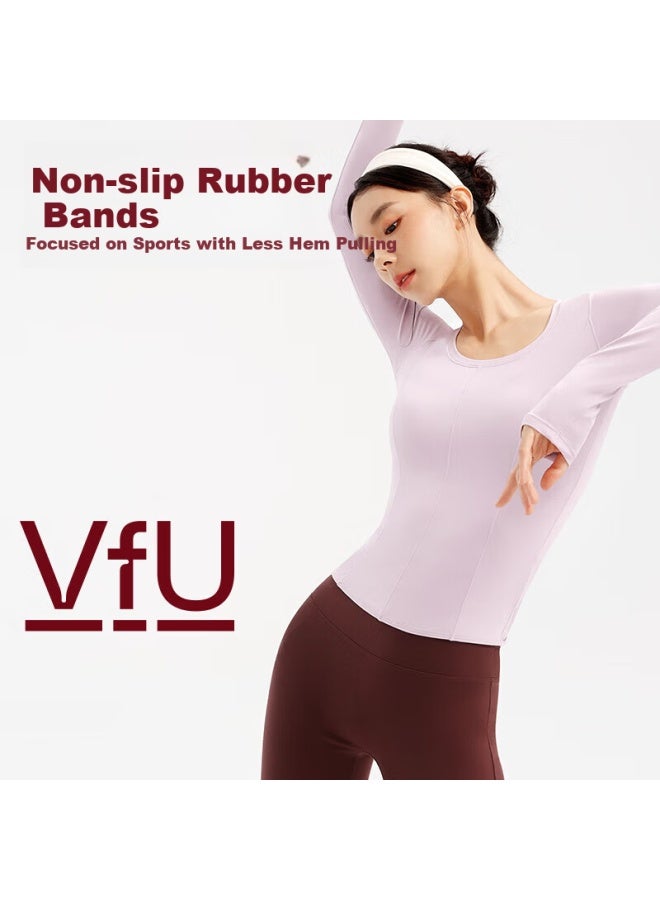 Vfu Women's Long Sleeve Yoga Top Quick-dry Sports Shirt Fitness T-shirt Slim Fit Base Layer Autumn Winter Mist Purple XL
