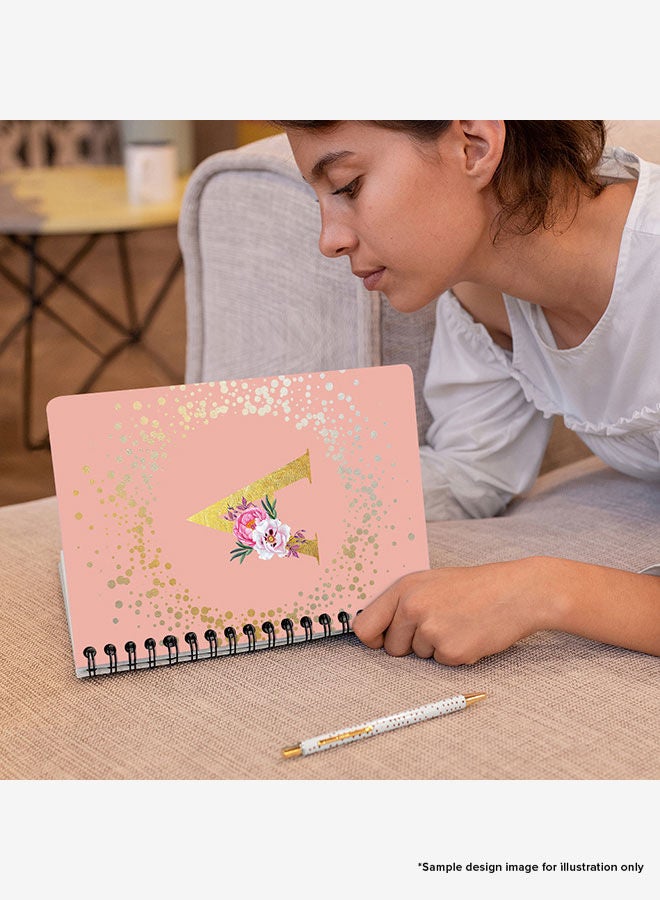 Designer A5 Spiral Notebook Memo Notepad Journal - Custom Monogram Initial Letter Floral Pattern Alphabet - J - Rose Pink