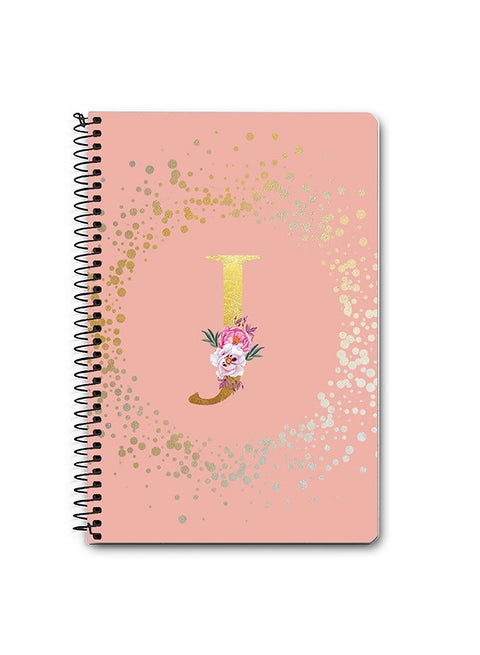 Designer A5 Spiral Notebook Memo Notepad Journal - Custom Monogram Initial Letter Floral Pattern Alphabet - J - Rose Pink
