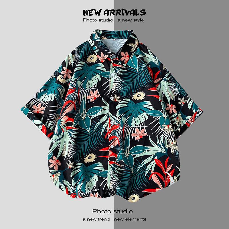 Thai Short-Sleeved Printed Shirt for Men on the Beach, Handsome Retro Hong Kong Style Vintage Floral Versatile Trendy Wholesale - Image 1