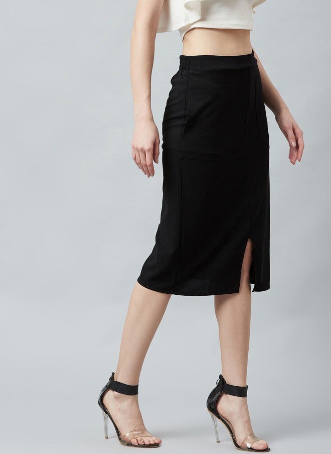 Athena Black Pencil Midi Skirt for Women - Image 2