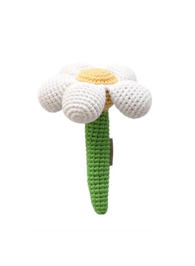 Cheengoo Sustainable Organic Bamboo Hand Crocheted Stick Rattle White Daisy Flower - Image 2