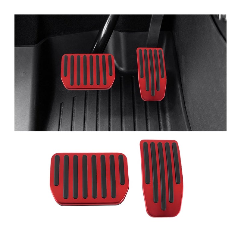 HZEL Car Foot Pedal Pads Set 2PCS Aluminum Vehicle Accelerator Pedal Covers Non Slip Performance Automotive Brake Foot Rest Pedal Extenders Replacement Compatible with Model 3 Model YRed - Image 3