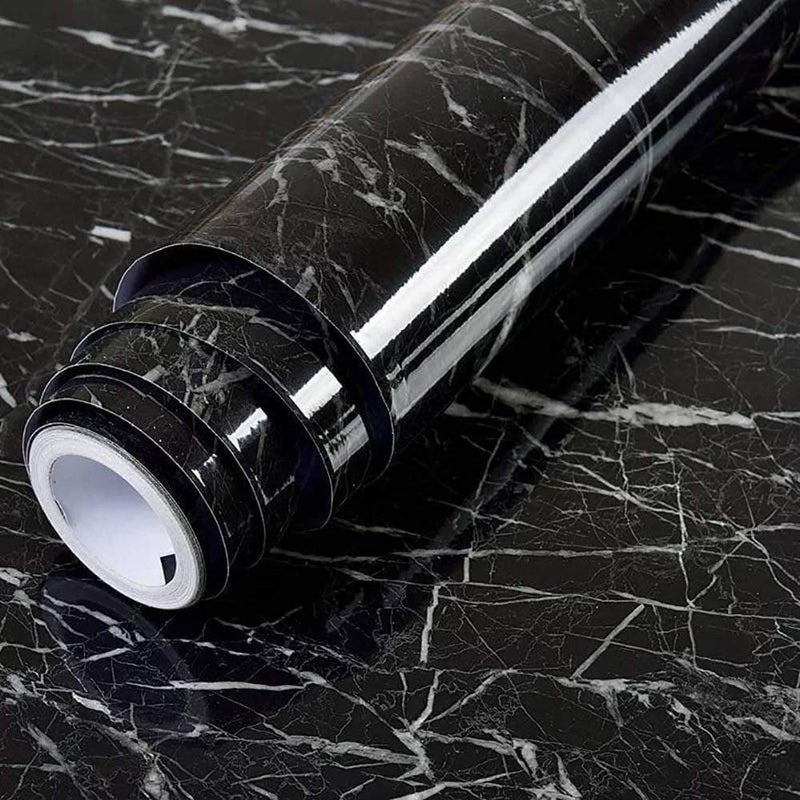 VHD Sales Kitchen Sheets for Shelves Waterproof Wallpaper Cupboard mats roll for Wardrobe Anti Slip mat for Kitchen Cabinet Shelf Liners Sheet roll for Floor Platform Fridge (Black Marble Paper) - Image 1