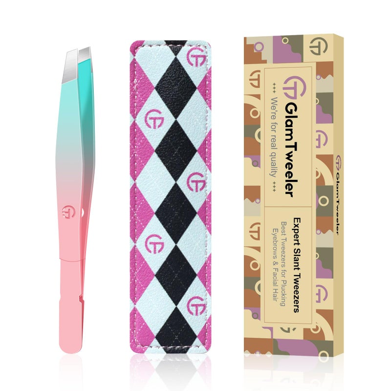 GlamTweeler Exclusive G01 Slant Tip Tweezers GlamTweeler High Precison Expert Eyebrow and Facial Hair Removal Tweezer with Leather Storage Carrying Case - Image 2