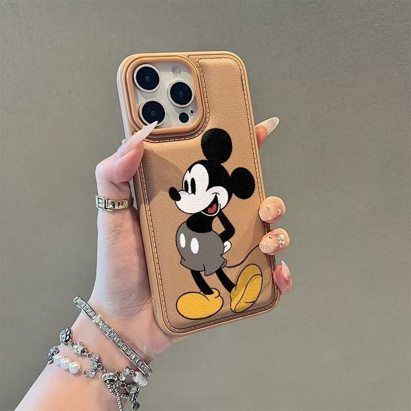 Apple iPhone 16 Pro Max Phone Case, TPU Shockproof, Stylish, Creative Cartoon Pants-Style Mouse Anti-Drop Leather Texture Phone Case (Brown)