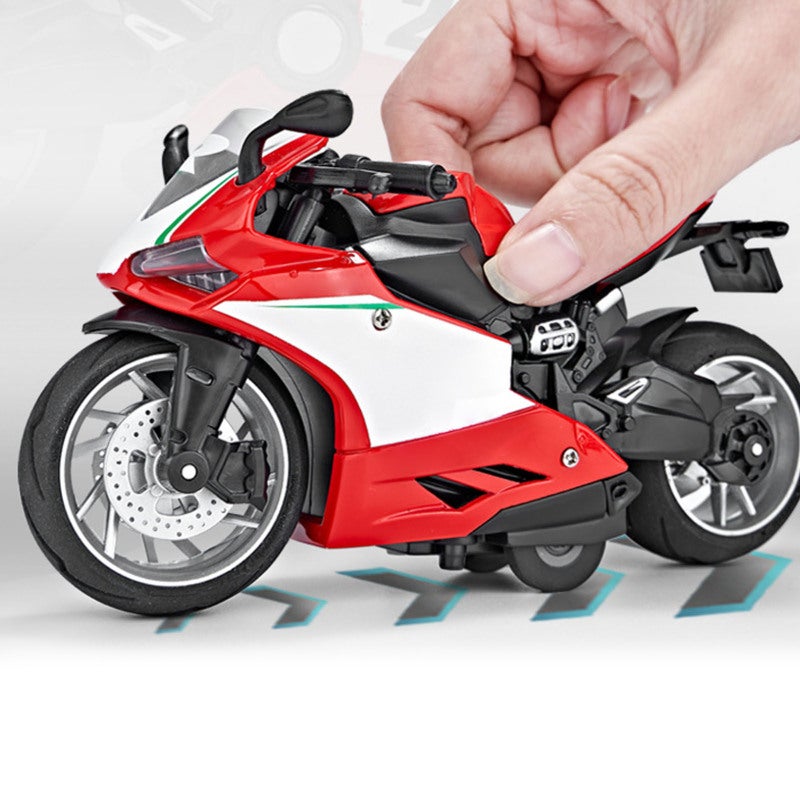 Pull Back Motorcycle Toy: 1:14 Scale Red Premium Alloy & Plastic - Fun Pull Back Mechanism Light & Sound Function Kids Motorcycle Toy for Boys & Children - Image 3