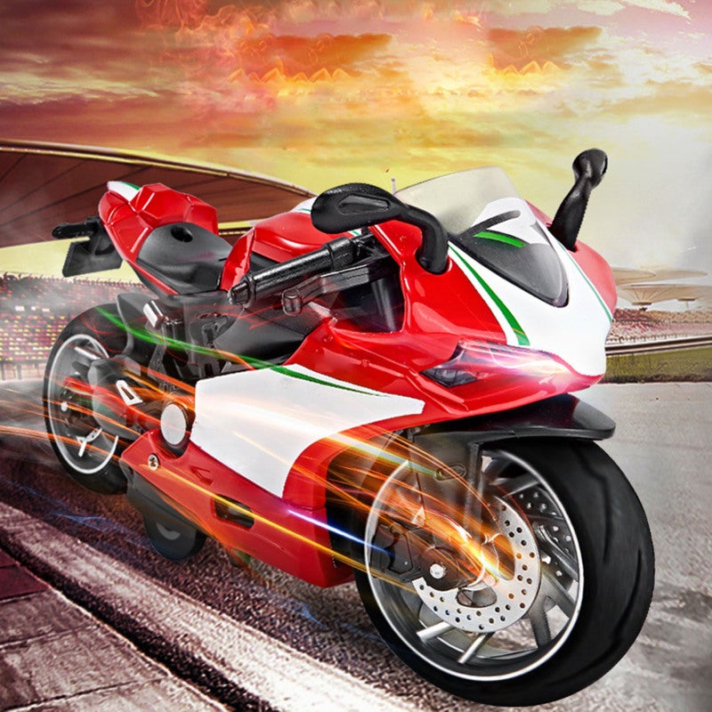 Pull Back Motorcycle Toy: 1:14 Scale Red Premium Alloy & Plastic - Fun Pull Back Mechanism Light & Sound Function Kids Motorcycle Toy for Boys & Children - Image 2
