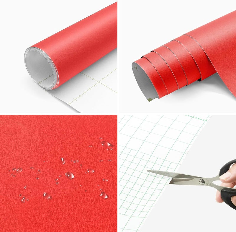 seonta 16"x78.7" Red Wallpaper Peel and Stick Wall Paper Self Adhesive Removable Thick Decorative Vinyl Film Waterproof Contact Paper for Walls Countertop Cabinets Furniture - Image 2