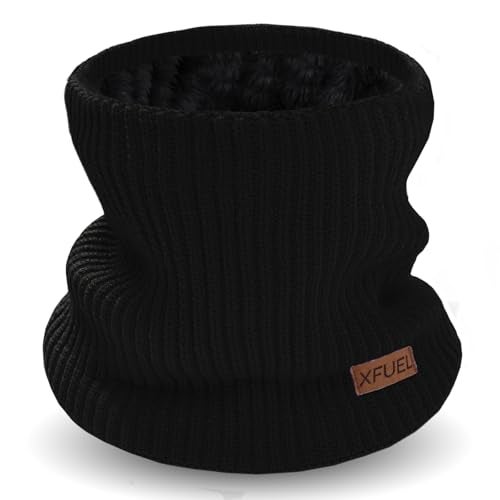 XFUEL Kids Neck Warmer, Knitted Winter Neck Gaiter, Fleece Lined Infinity Scarf for Boys Girls (black) - Image 1