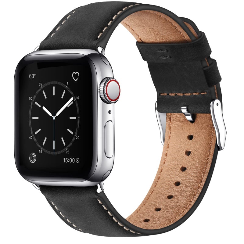 SUNFWR Leather Bands Compatible with Apple Watch Band 42mm(Series 3 2 1) 44mm 45mm 46mm 49mm for Men Women, Top Grain Genuine Leather Replacement Strap for iWatch Ultra 3 2 1, SE3 2 1, Series 11 10 9 8 7 6 5 4 3 2 1 - Image 1