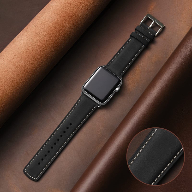 SUNFWR Leather Bands Compatible with Apple Watch Band 42mm(Series 3 2 1) 44mm 45mm 46mm 49mm for Men Women, Top Grain Genuine Leather Replacement Strap for iWatch Ultra 3 2 1, SE3 2 1, Series 11 10 9 8 7 6 5 4 3 2 1 - Image 2