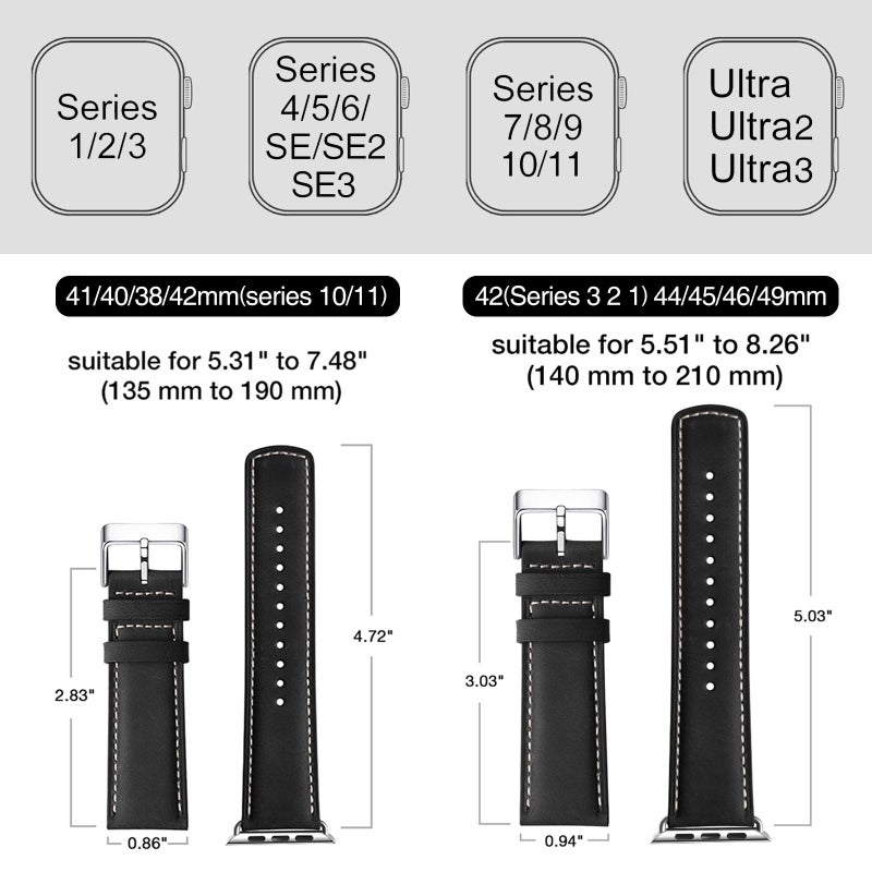 SUNFWR Leather Bands Compatible with Apple Watch Band 42mm(Series 3 2 1) 44mm 45mm 46mm 49mm for Men Women, Top Grain Genuine Leather Replacement Strap for iWatch Ultra 3 2 1, SE3 2 1, Series 11 10 9 8 7 6 5 4 3 2 1 - Image 5