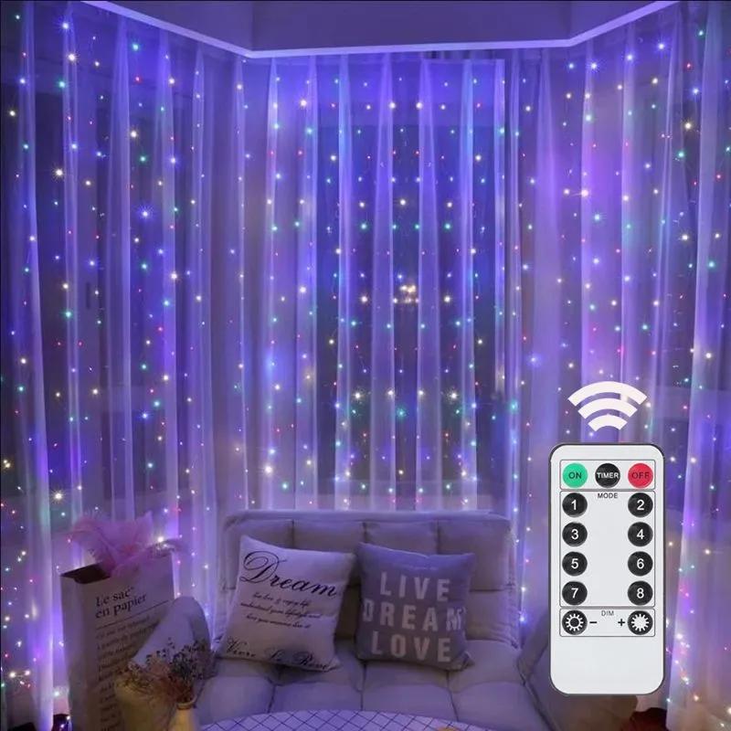 LED Curtain Light String, 300 Bulbs, 3m Length, USB Powered, Remote Control, Multi-Color, Indoor Decoration - Image 1