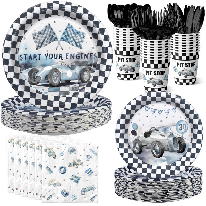 HaPiBiDesign Vintage Race Car Party Supplies for 20 Guests Blue Race Car Birthday Party Supplies Include Plates and Napkins Cups and Cutlery Start Your Engines Race Car Birthday Decorations Tableware Set - Image 2