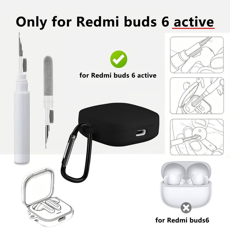 For Redmi Buds 6 Active 2024 Black Protective Cover Set With Cleaning Pen And Metal Hook - Image 4