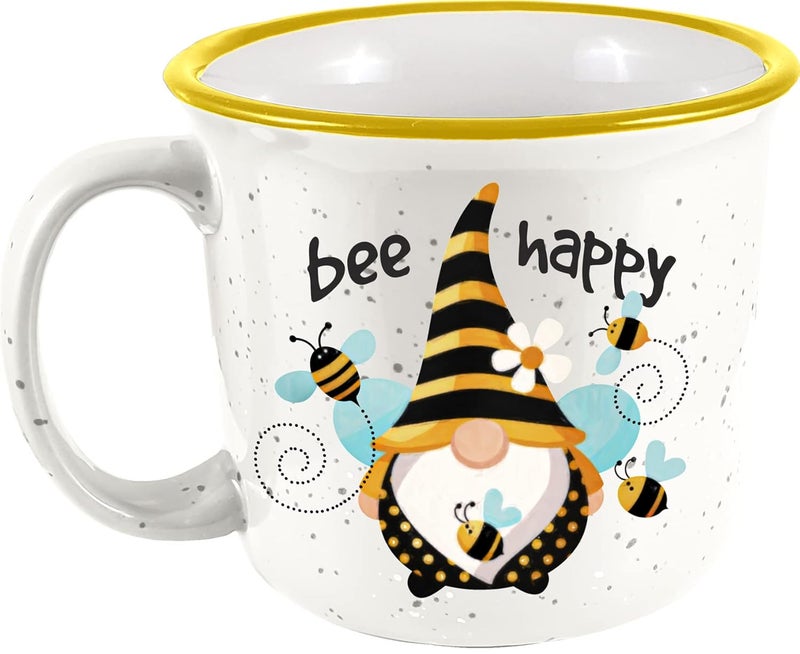 Spoontiques Spoontiques  Bee Happy Camper Mug  Cute Ceramic Campfire Mug  Great for Outdoor Lovers Backpackers Adventurers  Friends  Family Gifts 