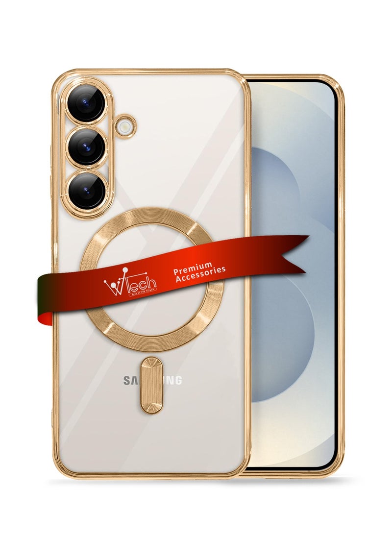 Wtech Samsung Galaxy S25 Plus / S25+ 2025 Magsafe PU Luxury Plating Raised Lips Camera Hole Case Cover - Clear/Gold  - Image 1