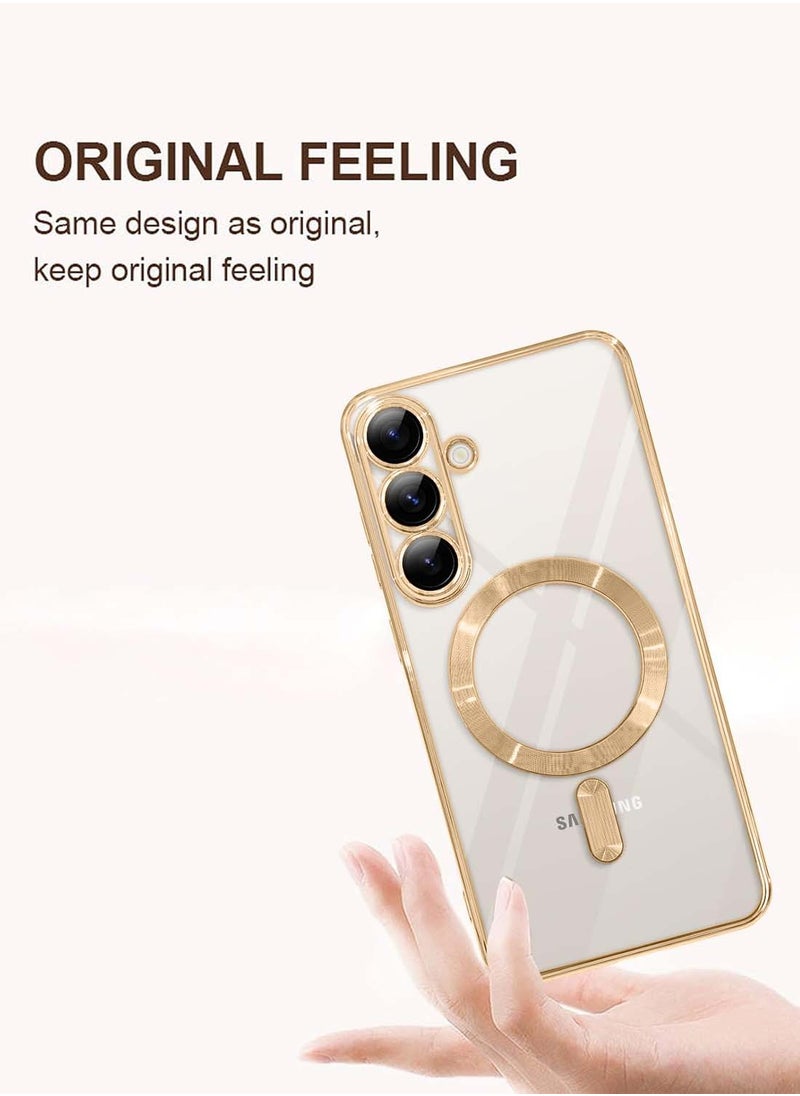 Wtech Samsung Galaxy S25 Plus / S25+ 2025 Magsafe PU Luxury Plating Raised Lips Camera Hole Case Cover - Clear/Gold  - Image 4
