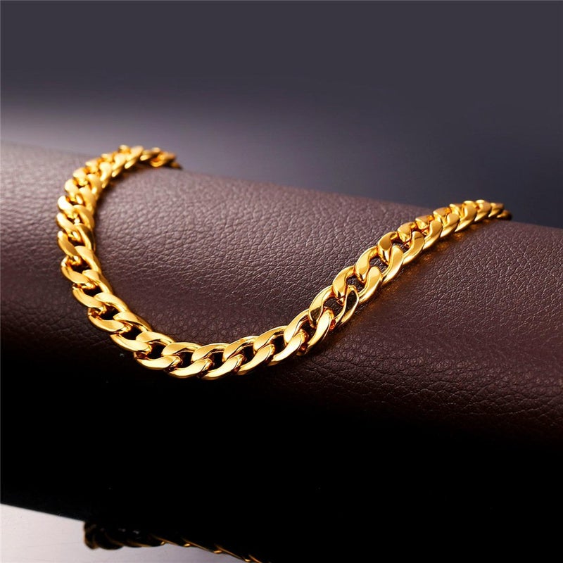 U7 Barefoot Jewelry 18K Gold Plated Cuban Chain Anklet Women/Men Foot Bracelet, 22-27 CM Long - Image 5
