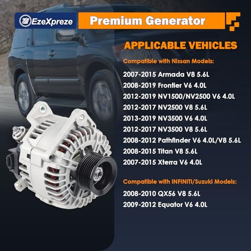 E EZEXPREZE Ezexpreze 11256N Alternator Fit for 2007-2019 Nissan Armada Frontier Pathfinder Titan Xterra, 2008-2010 Infiniti QX56, 2009-2012 Equator, 12V 130A OE#11256 23100-ZH00A 23100-ZH00B TG15C113 - Image 2