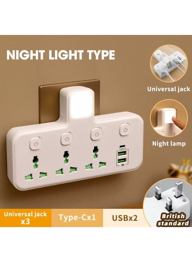 MONOGUE LED Night Light Power Strip, 3 AC Outlets & 3 USB Ports , 3 Prong Adapter with Switch-Operated Night Light Multi Plug Wall Outlet Extender for Home Office Dorm - Image 1