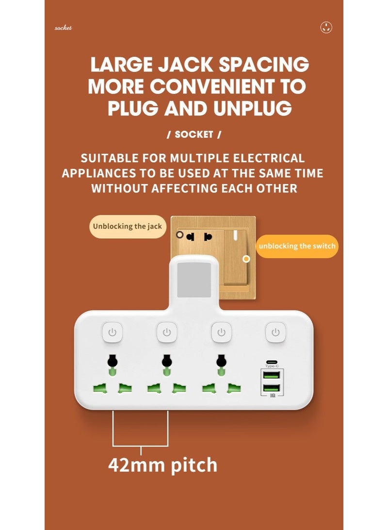 MONOGUE LED Night Light Power Strip, 3 AC Outlets & 3 USB Ports , 3 Prong Adapter with Switch-Operated Night Light Multi Plug Wall Outlet Extender for Home Office Dorm - Image 3