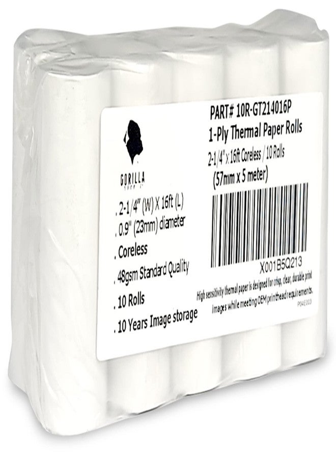 غوريلا سابلاي (10) لفائف ورق حراري بدون قلب من شركة Gorilla Supply، مقاس 2 1/4 × 16، طبقة واحدة، لفائف ورق طابعة إيصالات أجهزة الدفع الذكية من Poynt، مقاس 2.25 × 16 قدم، خالية من مادة BPA، 10 لفات - Image 1