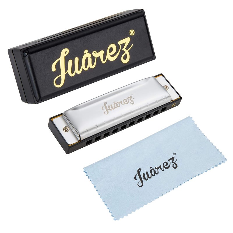 Juarez Azüre 10 Hole 20 Tone Diatonic Harmonica Key of C Scale | Mouth Organ | Cover - Stainless Steel | Comb - ABS | Reed - Phosphor Bronze with Cloth & Case - Image 5