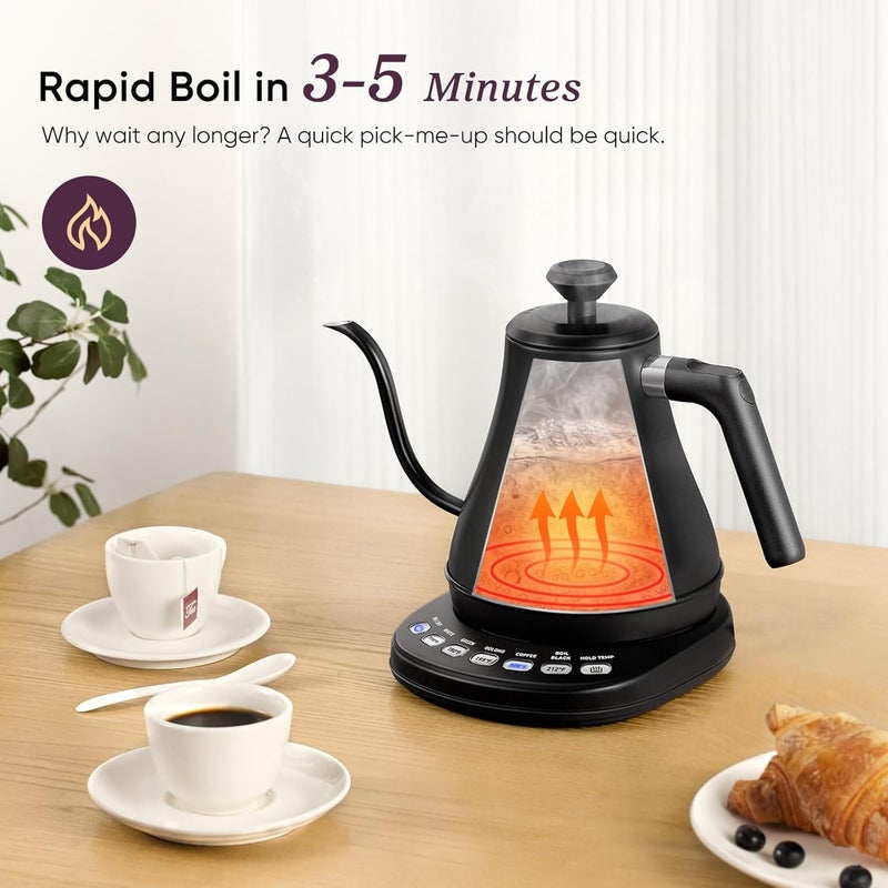 COSORI Electric Gooseneck Kettle with 5 Temperature Control Presets, Pour Over Kettle for Coffee & Tea, Hot Water Boiler, 100% Stainless Steel Inner Lid & Bottom, 1200W/0.8L - Image 4