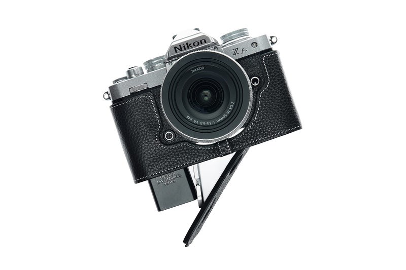 BolinUS Z fc Zfc Camera Case, BolinUS Handmade Genuine Real Leather Half Camera Case Bag Cover for Nikon Z fc Zfc Camera Bottom Opening Version + Hand Strap (Black) - Image 4