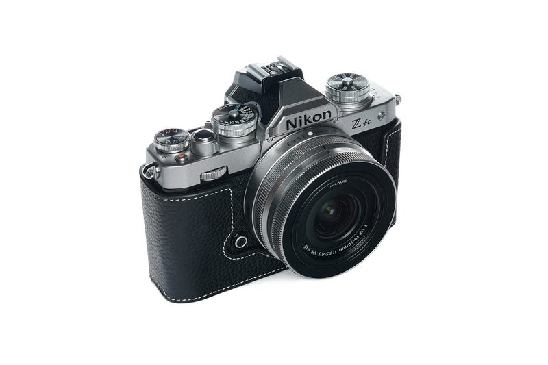 BolinUS Z fc Zfc Camera Case, BolinUS Handmade Genuine Real Leather Half Camera Case Bag Cover for Nikon Z fc Zfc Camera Bottom Opening Version + Hand Strap (Black) - Image 2