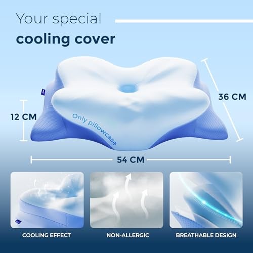 Derila Ergo Pillowcase Cervical Neck Pillow for Sleeping Pillow Case Contour Memory Foam Pillows for Back, Side Sleeper (Pillowcase - 21.25 x 14.17 x 4.72 in) Pillow Case only - Image 2