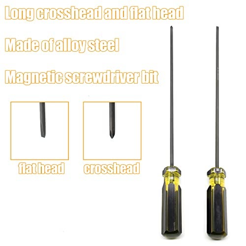Coufce Long Screwdriver Set 39cm 154 Inches Phillips Screwdriver and Slotted Screwdriver Flat Head and Magnetic Tip Cross Head Screwdriver Set2Pcs - Image 3