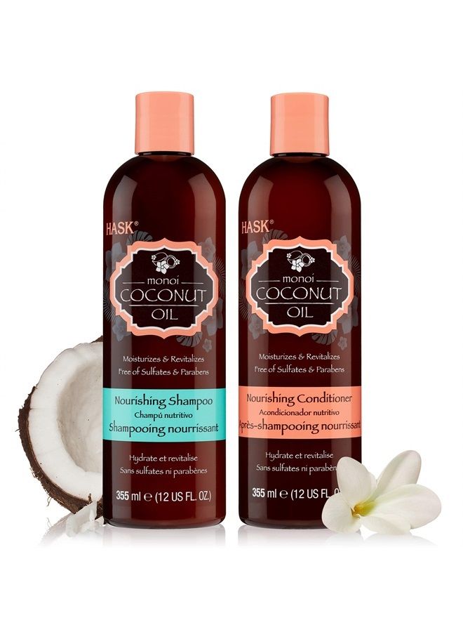 HASK COCONUT MONOI Nourishing Shampoo + Conditioner Set for All Hair Types, Color Safe, Gluten-Free, Sulfate-Free, Paraben-Free, Cruelty-Free - 1 Shampoo and 1 Conditioner - Image 1